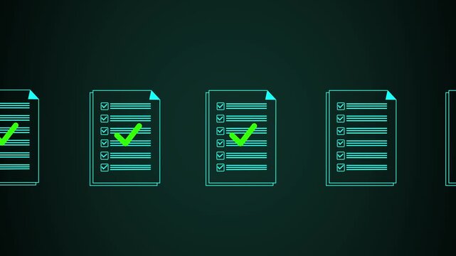 Document management concept, Artificial intelligence, check electronic documents on digital documents on virtual screen on dark cyan background animation.