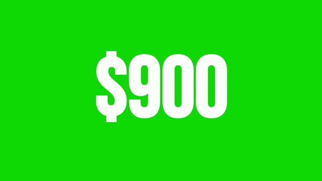Nine hundred dollar price tag in bold white text centered on bright green screen background