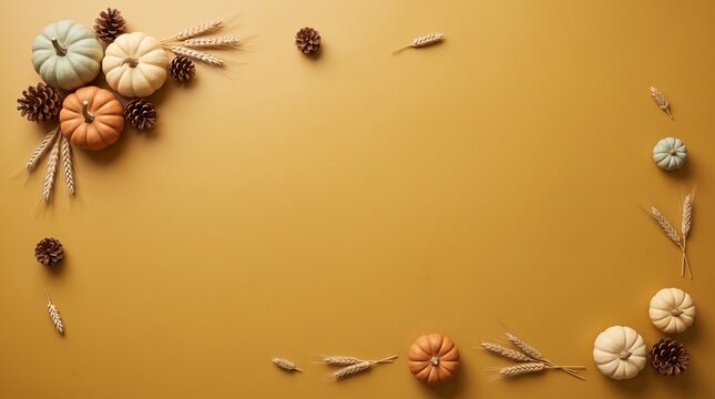 A beautiful and inviting thanksgiving background featuring an array of colorful pumpkins dried leaves and a warm autumnal color palette perfect for holiday celebrations and