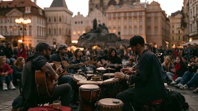 Live street performance in city square