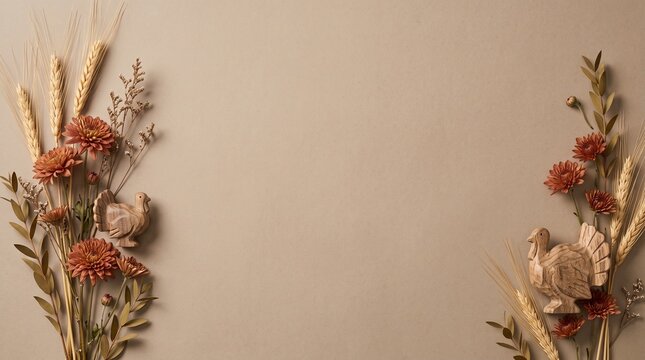 A serene and inviting thanksgiving backdrop featuring beautifully arranged dried floral installations perfect for creating a warm and festive atmosphere for your holiday celebrations and