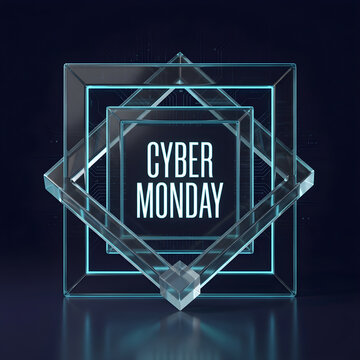 Cyber Monday Neon Glass Sign with Digital Circuit Details