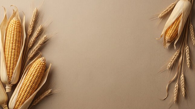 A beautiful and festive thanksgiving background featuring dried corn stalks husks and wheat perfect for holiday invitations social media graphics or seasonal decorations evoking warmth