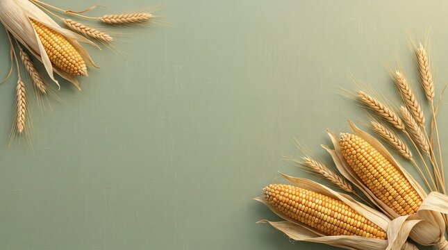A serene and inviting thanksgiving background featuring rustic corn husks and golden indian corn perfect for holiday themed graphics invitations or social media posts evoking