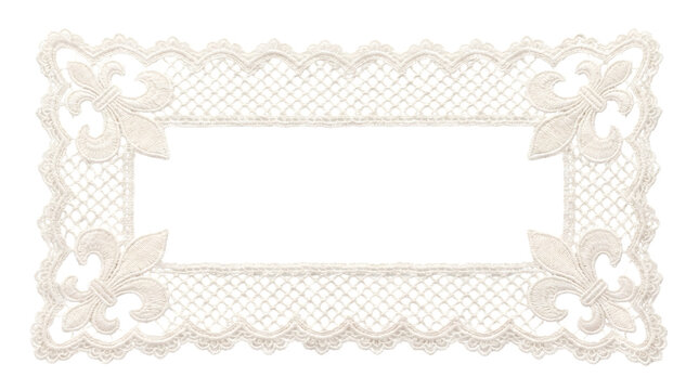 White vintage ornamental lace rectangular frame border pattern for elegant wedding invitation greeting card decoration and textile craft