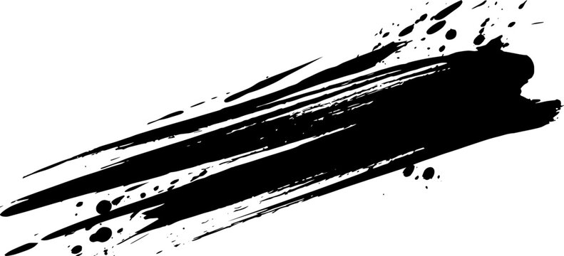 Twin Diagonal Black Brush Strokes with Round Ink Drops, Black Ink Brush Stroke Isolated on White Background