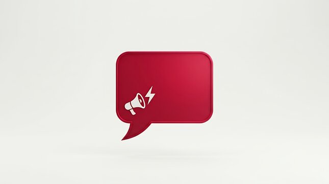 Bold crimson communication symbol isolated on a clean minimalist backdrop designed for promotional announcements and urgent alert marketing messages final call red speech bubble blank background