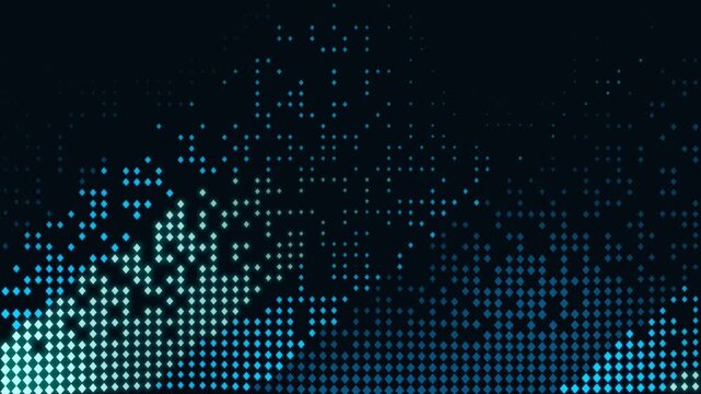 Digital abstract background of blue and cyan diamond shapes pulsing with light motion.