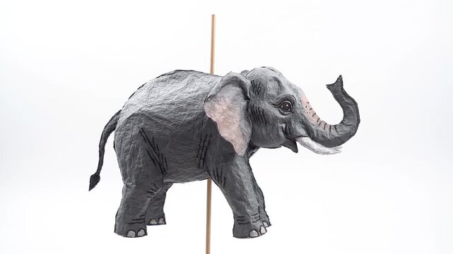 Cute elephant stick puppet footage loop isolated on white background