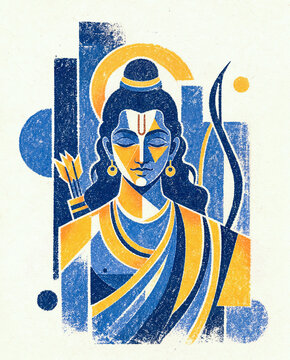 Lord Rama spiritual wall art print, modern mythological portrait for Ram Navami, Diwali festival poster, temple decor, and apparel design