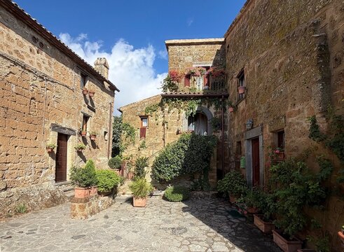 Traditional house at Civita di Bagnoregio, an outlying village of the municipality of Bagnoregio in the Province of Viterbo, Italy