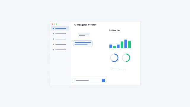 Automated business dashboard mockup artificial intelligence workflow chat engine interface light mode intelligence prompt box modern SaaS message window