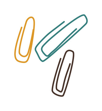 Hand-drawn paperclips in yellow teal and brown on black background