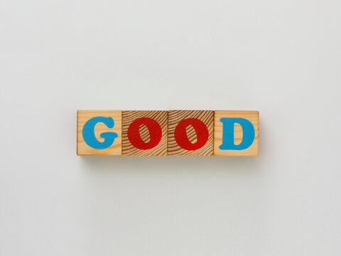 Wooden blocks spelling the word GOOD
