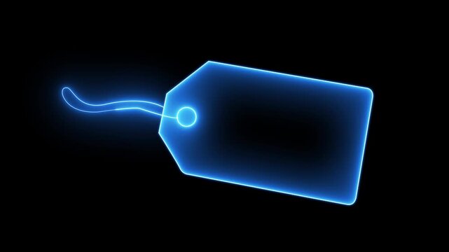 Isolated Blank Beige Price Tag. neon line price tag frame animation on black background.4k