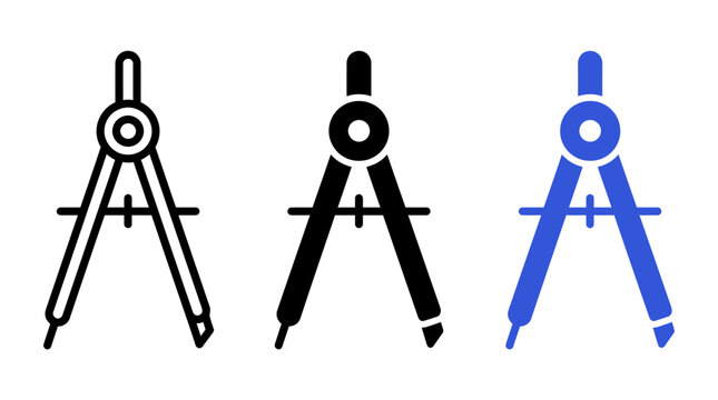 Set of three drafting compass tools in linear and flat