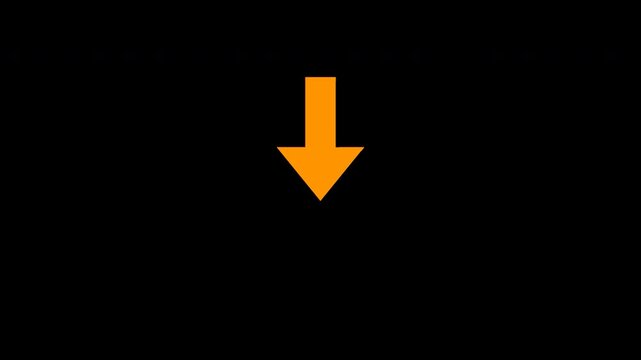 Orange bouncing arrow pointing down, animated indicator with alpha