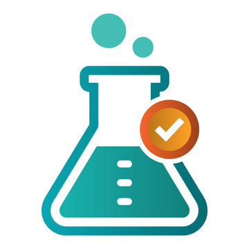 Laboratory flask approved checkmark science icon flat isolated transparent background PNG