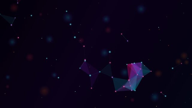 Interconnected geometric shapes and points forming a constellation-like structure against a dark, starry background, representing network connections and abstract data structures.