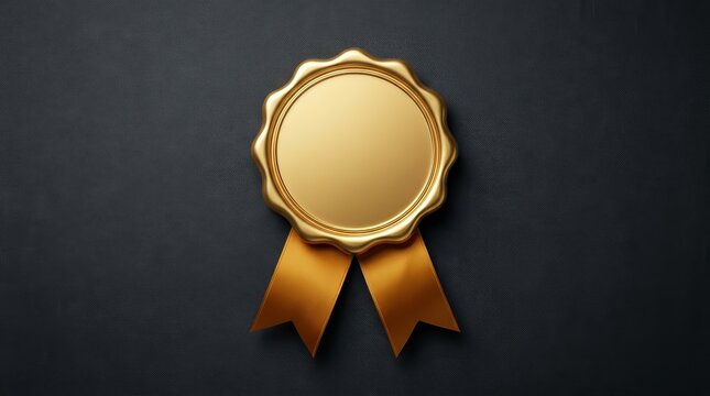 A premium gold award seal with ribbons representing certification and achievement.