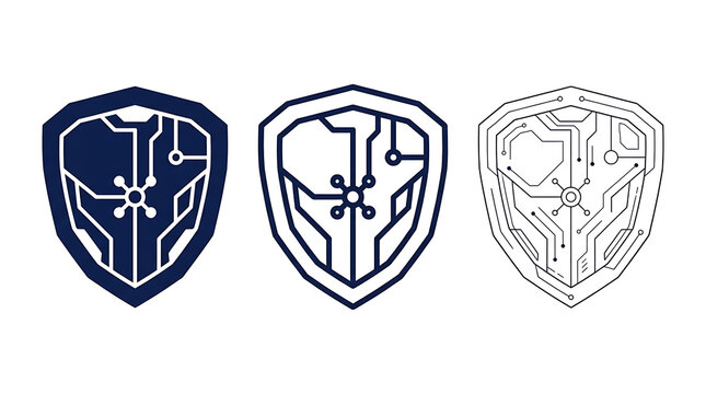 Cyber shield icons with circuit patterns isolated on transparent
