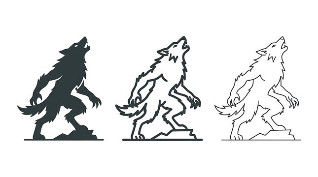 Werewolf howling silhouette icons isolated on transparent background