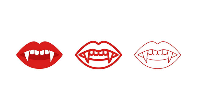 Halloween vampire lips with sharp fangs isolated on transparent