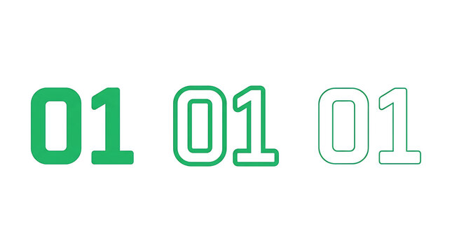 Green number zero one isolated on transparent background with varying