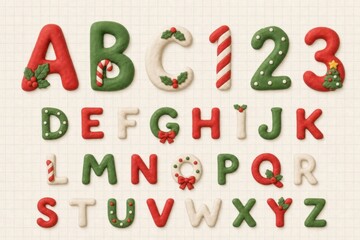 Obraz na płótnie Canvas Festive Candy Cane alphabet and numbers font sheet