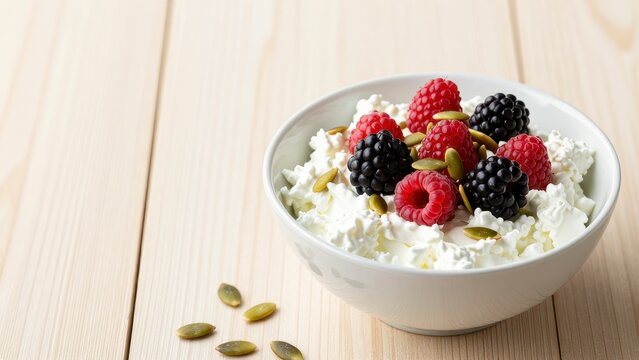 Cottage cheese with fresh berries and pumpkin seeds