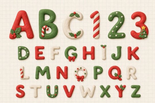 Festive Candy Cane alphabet and numbers font sheet