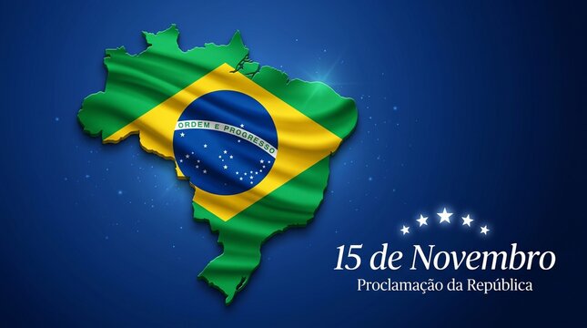 Brazil flag on map with proclamation of republic date november 15 celebration design