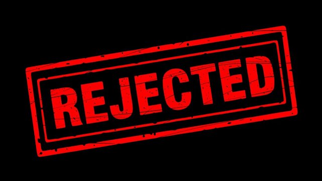 red rejected rubber stamp impact animation with bouncing effect and transparent alpha channel background. Ideal for workflow overlays, error notices, and video editing projects