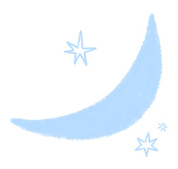 Blue Crescent Moon with Small Stars Hand Drawn Doodle © hyeda