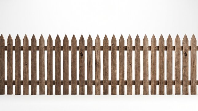 Rustic wooden picket fence isolated on transparent background