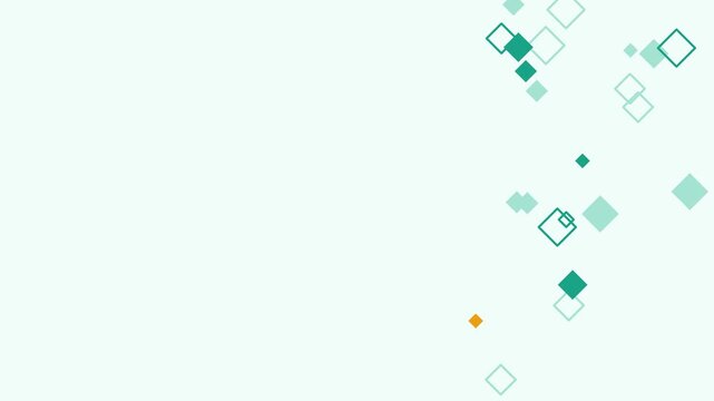Animated geometric background with diamond shapes background drifting down in green and emerald on a light backdrop. Smooth 4K seamless loop with simple flat vector shapes and plenty of empty space fo