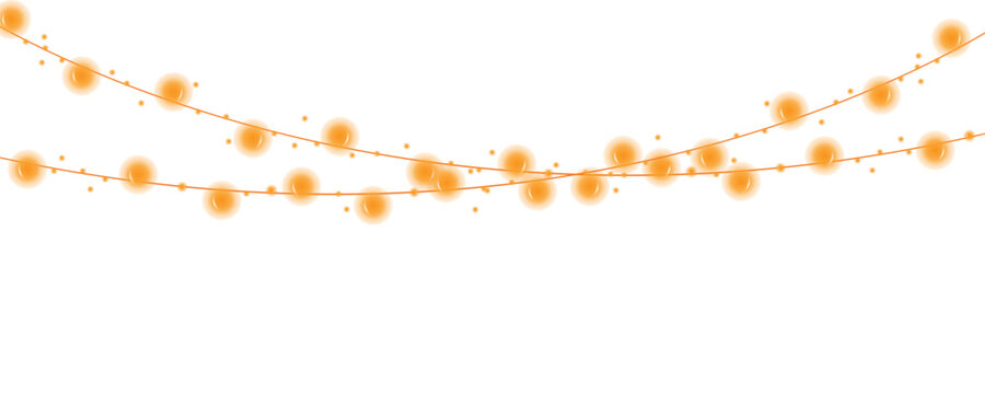Glowing yellow party fairy lights hanging on a festive string