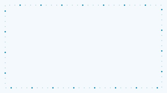 Animated geometric background with dot border accent circling frame in blue and azure on a light backdrop. Smooth 4K seamless loop with simple flat vector shapes and plenty of empty space for text. Wi