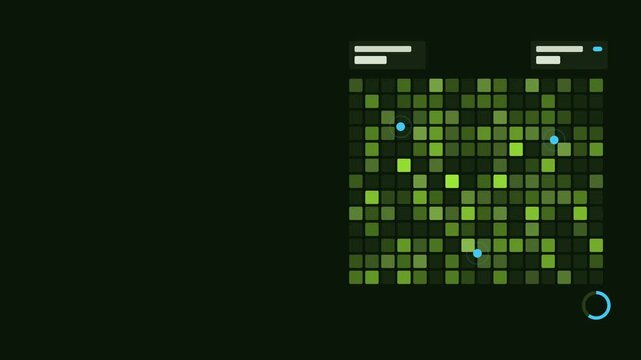 Animated ripple interference scan of three sources overlapping drawn as a clean sci fi interface in green and emerald on a dark background. Smooth 4K seamless loop with blank readout panels and room f