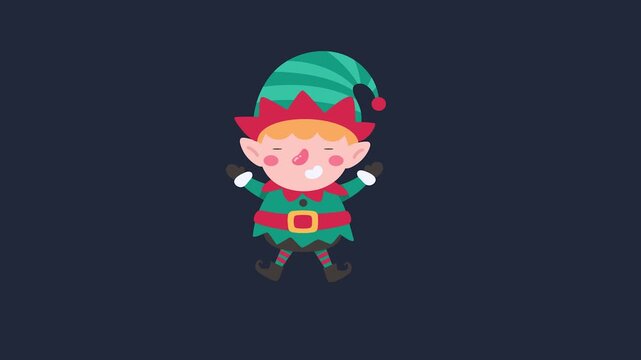 Cute cartoon Christmas elf character illustration smiling happily in festive holiday costume