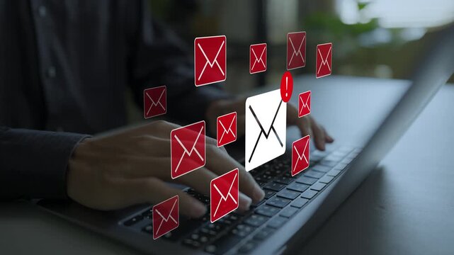 Email threat detection and ransomware prevention platform concept. Professional working on laptop with phishing alert, corporate cybersecurity portal.