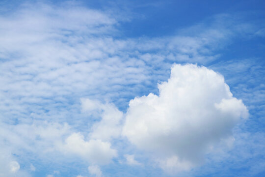 Beautiful White Cotton Clouds Flowing on Sunny Blue Sky