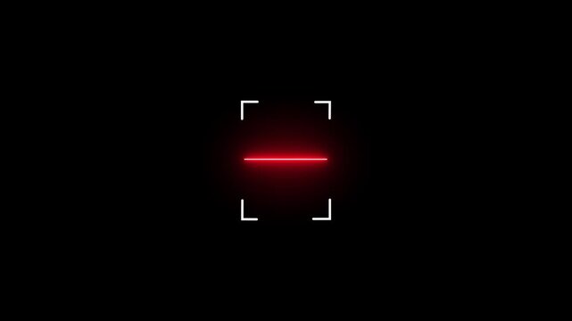 neon scanning laser line and target frame icon for biometric security, barcode scanner, facial recognition, document scan