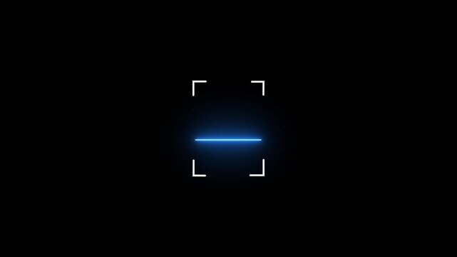 neon scanning laser line and target frame icon for biometric security, barcode scanner, facial recognition, document scan