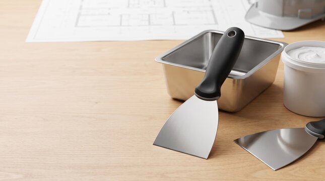 Putty Knife With Drywall Tools - Commercial Stock Photograph