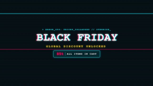 Cyber Glitch Distortion Black Friday 4K Motion Graphic with Chromatic Aberration RGB Split and CRT Scanlines