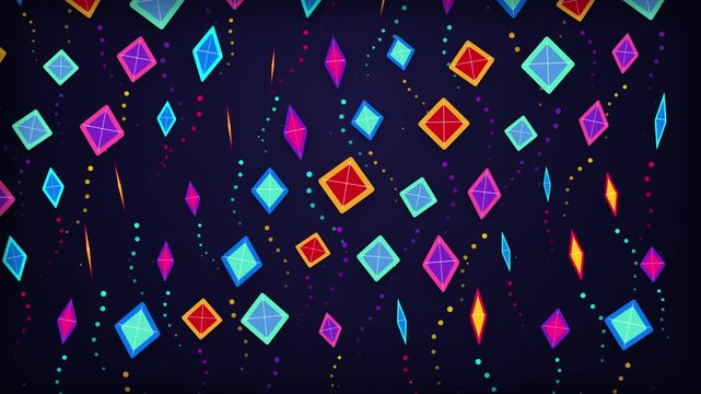 Colorful Glowing Diamond Shapes Floating Upward Against A Dark Purple Gradient Background