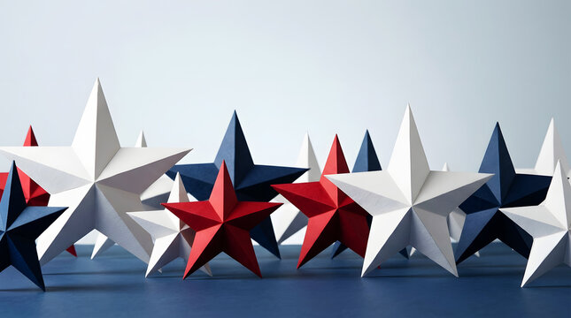 Colorful origami stars arranged in a row against a soft gradient background