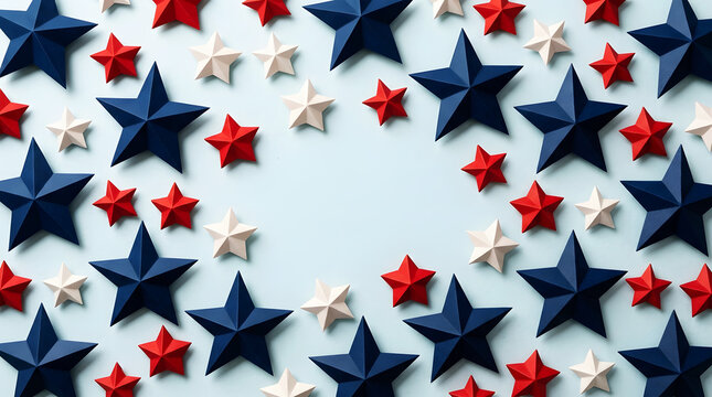 Overhead view of patriotic american stars in red white and blue tones