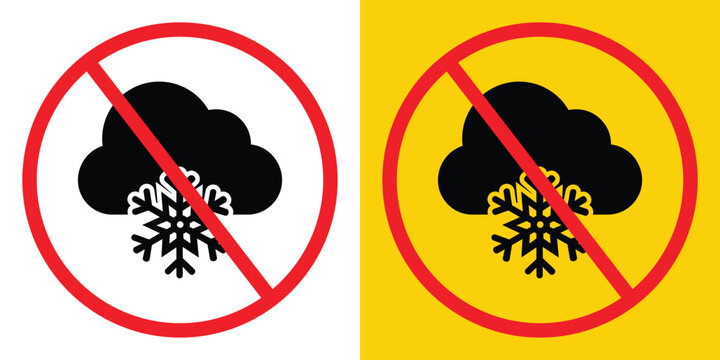 No severe winter weather prohibition symbol showing a solid cloud with a large snowflake inside a red ban mark on white and yellow backgrounds.